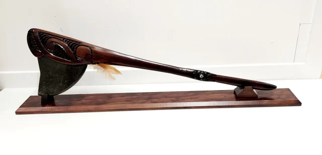 Large Wooden Carved Maori Axe - Tewha Tewha with New Zealand Greenstone Blade