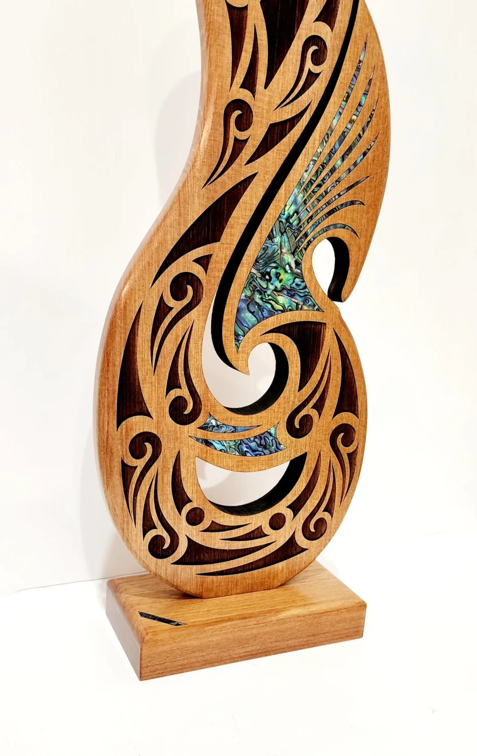 Large Wooden Laser Engraved Maori Fish Hook Trophy/Award on stand
