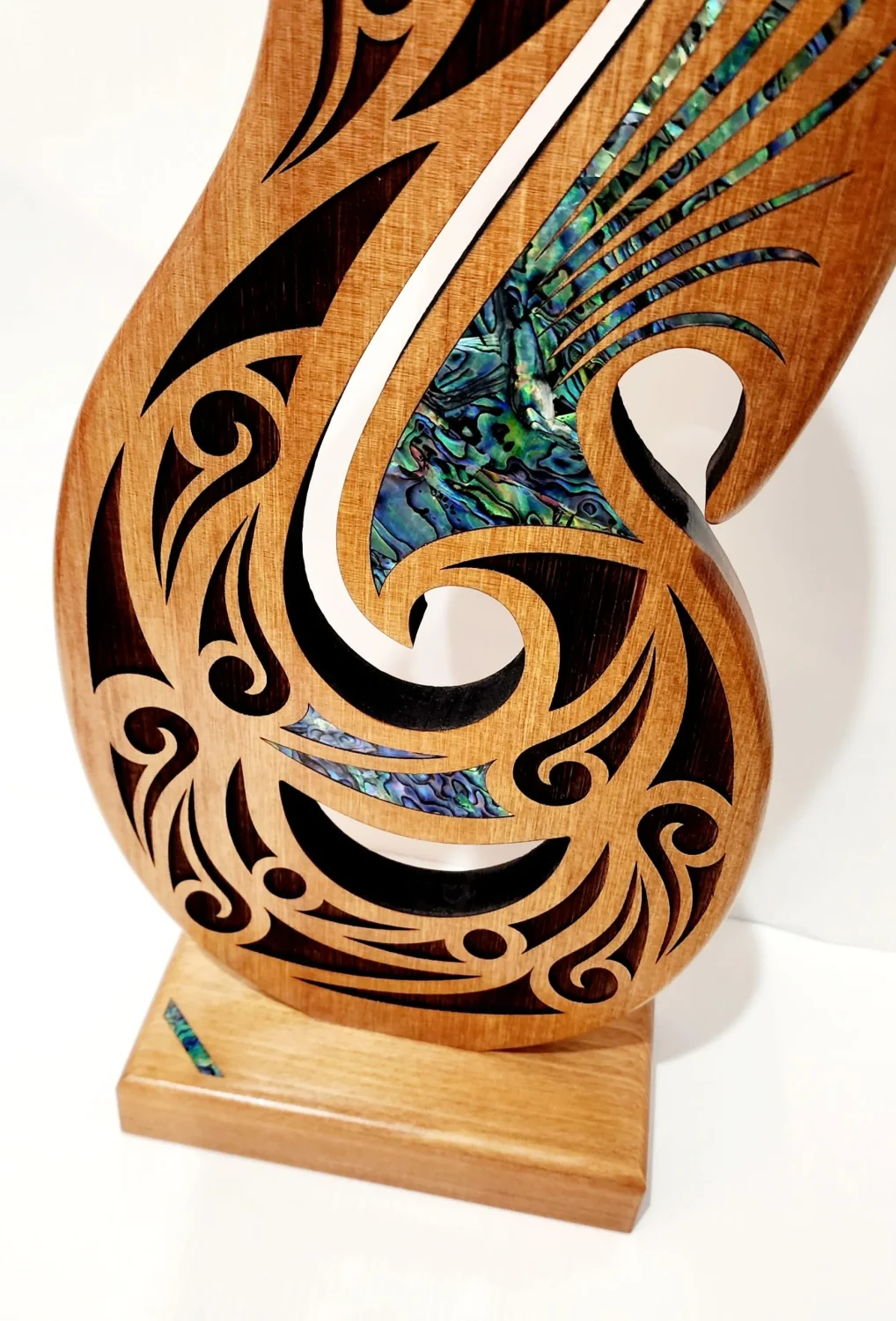 Large Wooden Laser Engraved Maori Fish Hook Trophy/Award on stand