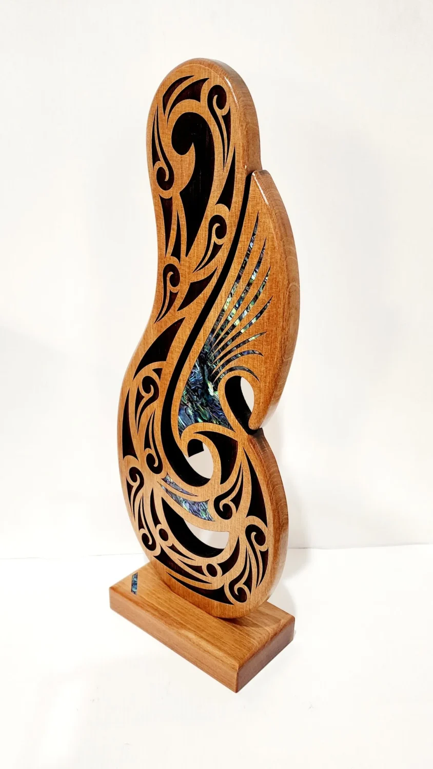 Large Wooden Laser Engraved Maori Fish Hook Trophy/Award on stand