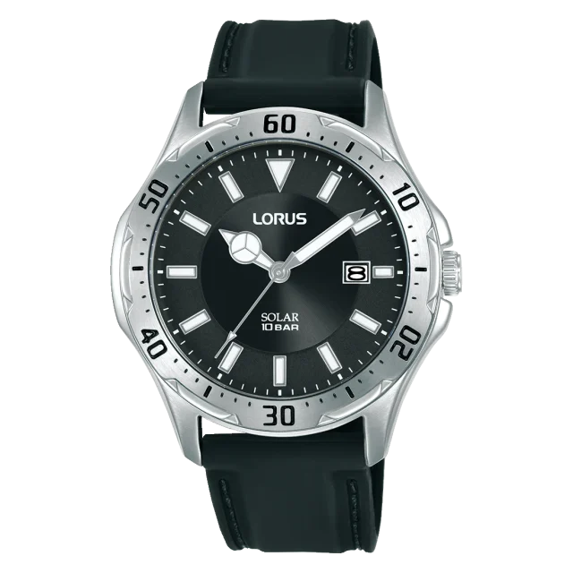 Lorus Gents Black Dial Solar Powered Analog Watch - RX399AX