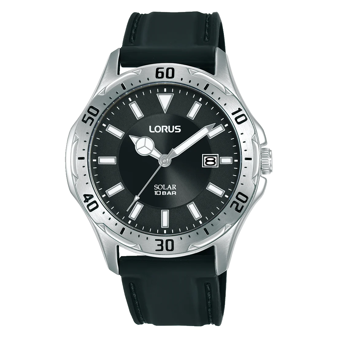 Lorus Gents Black Dial Solar Powered Analog Watch - RX399AX