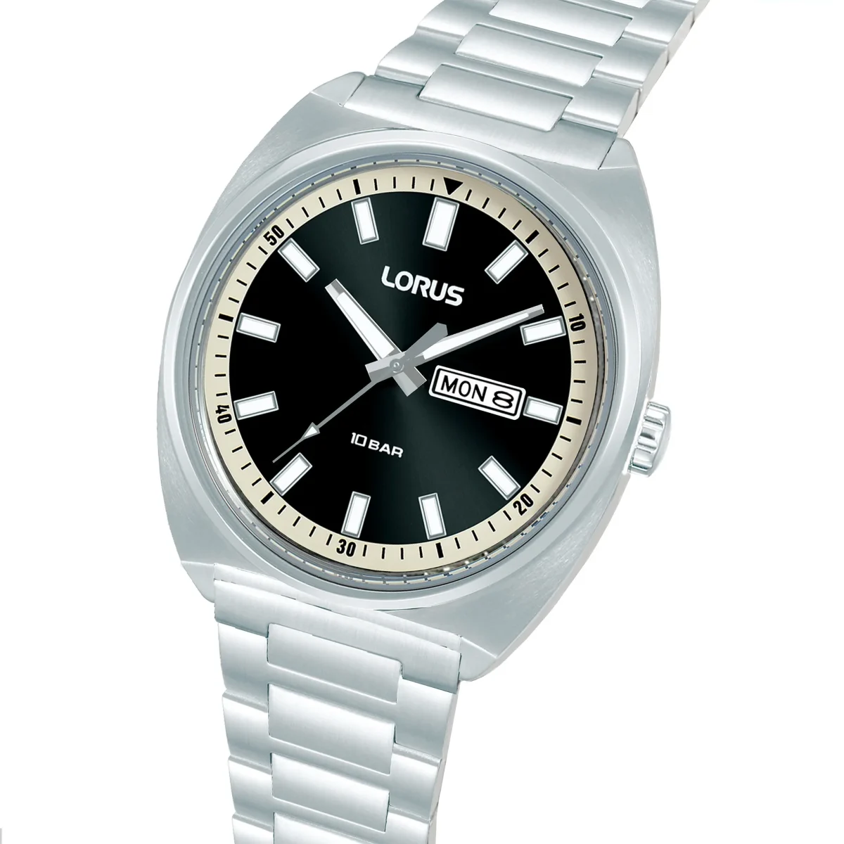 Lorus Gents Quartz 100M WR, Black Dial, Day & Date - RH311BX9