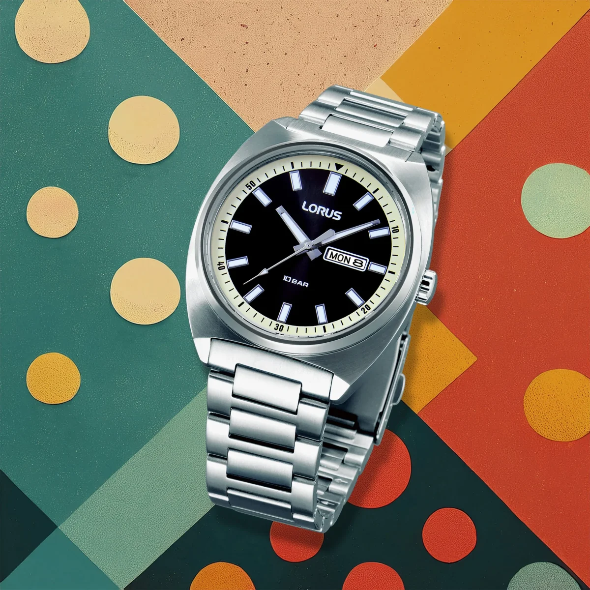 Lorus Gents Quartz 100M WR, Black Dial, Day & Date - RH311BX9