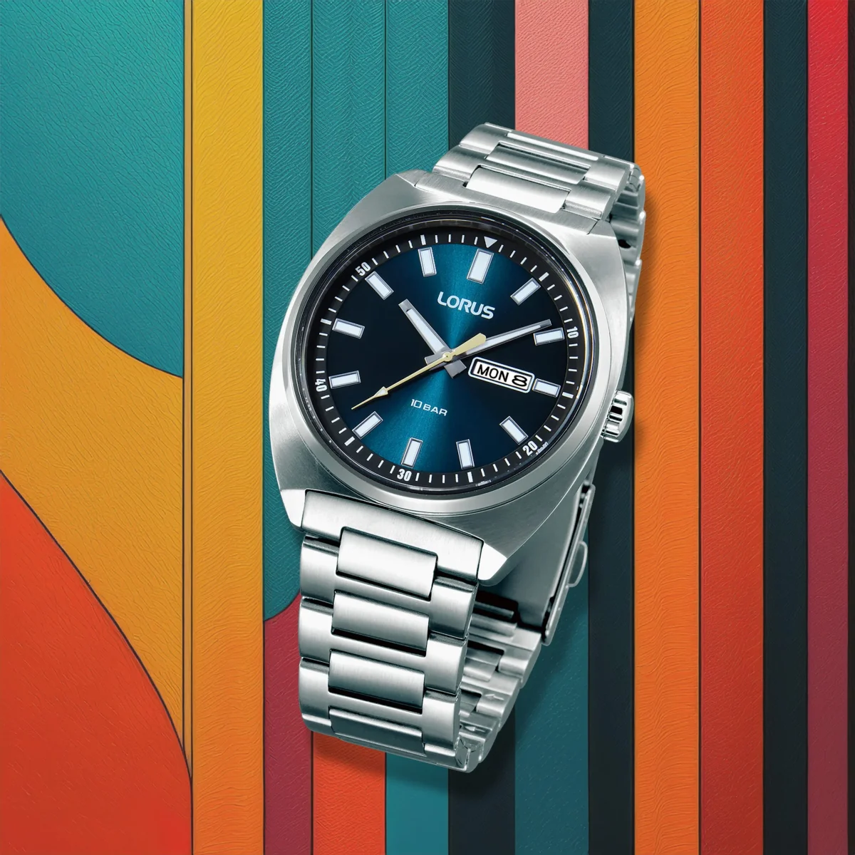 Lorus Gents Quartz 100M WR, Lake Blue Dial, Day & Date - RH313BX9