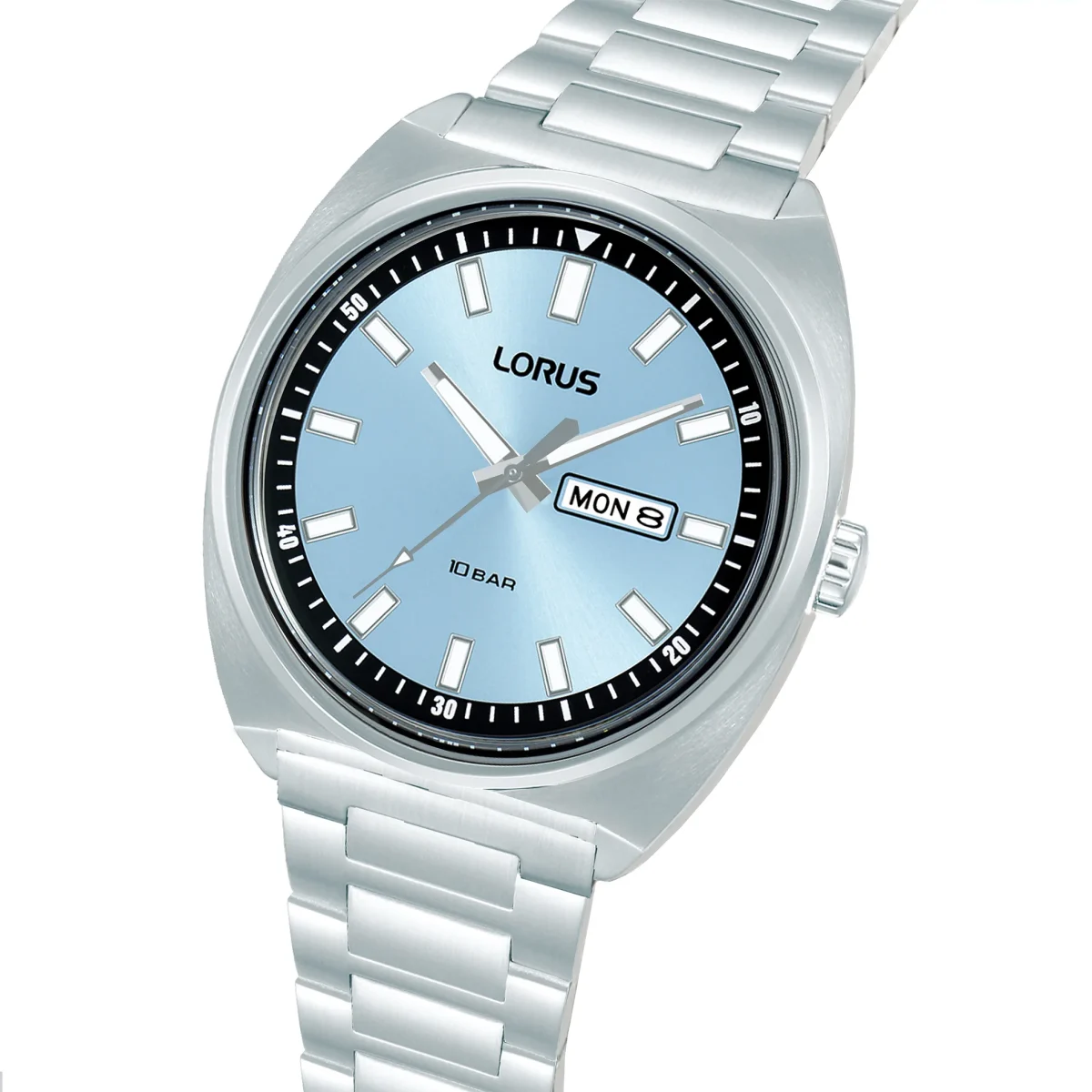Lorus Gents Quartz 100M WR, Light Blue Dial, Day & Date - RH317BX9