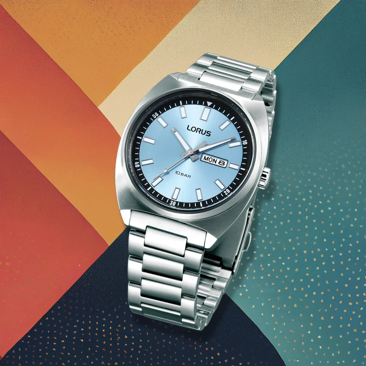 Lorus Gents Quartz 100M WR, Light Blue Dial, Day & Date - RH317BX9