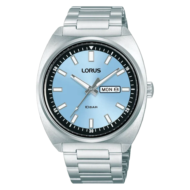 Lorus Gents Quartz 100M WR, Light Blue Dial, Day & Date - RH317BX9