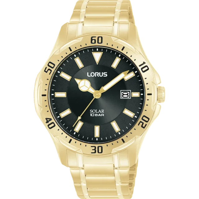 Lorus Gents Solar Powered Stainless Steel Gold Tone 100M WR Watch - RX398AX-9