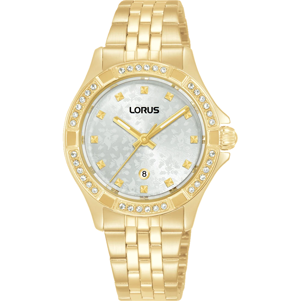 Lorus Ladies Crystal Set Gold Tone 100M WR Dress Watch - RH746BX-9