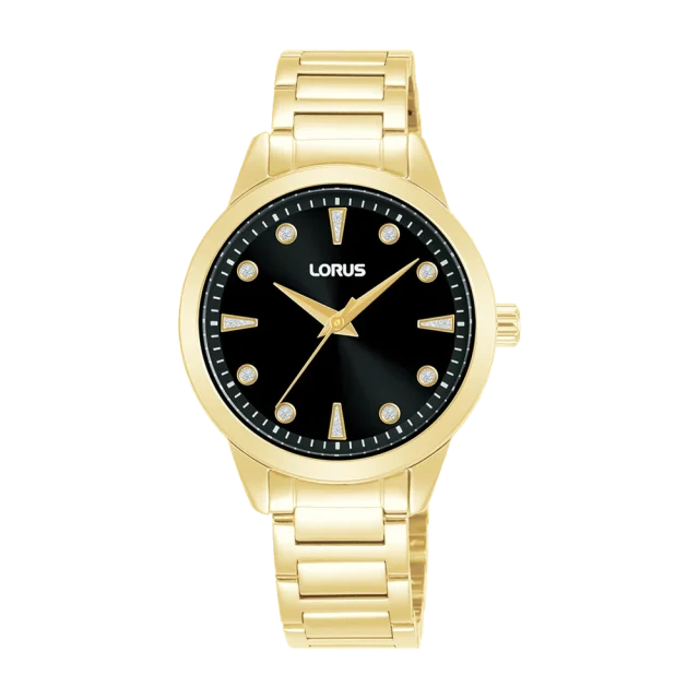 Lorus Ladies Dress Quartz Watch  Gold Tone, Black Dial, 50M WR - RG270YX-9