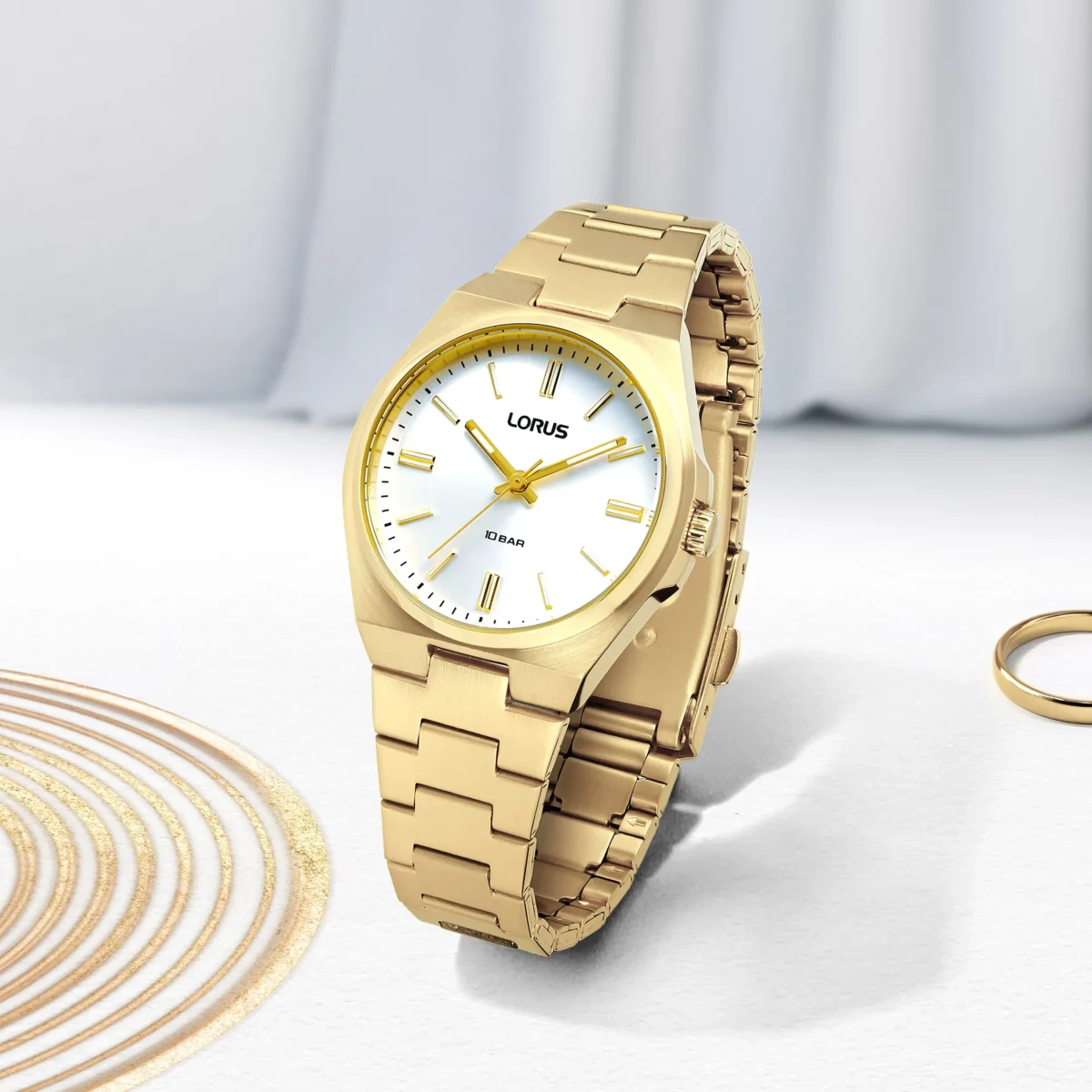Lorus Ladies Gold Tone Watch, Silver Dial, Quartz Movement, 100m Water Resistant - RG312XX9