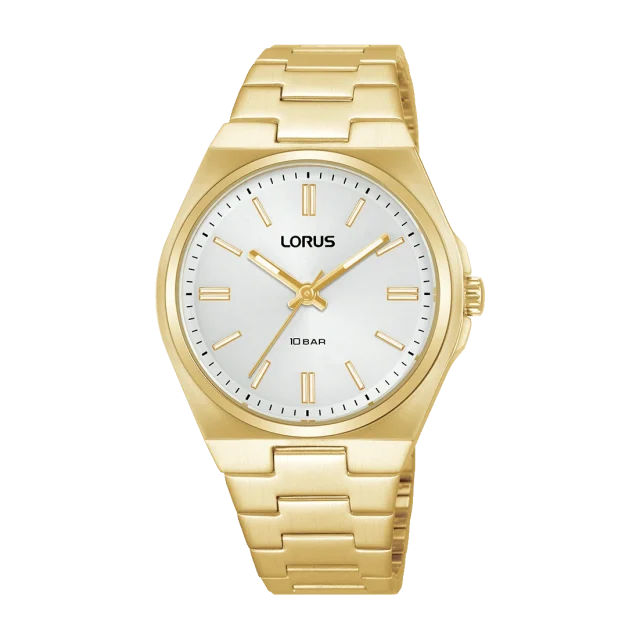 Lorus Ladies Gold Tone Watch, Silver Dial, Quartz Movement, 100m Water Resistant - RG312XX9