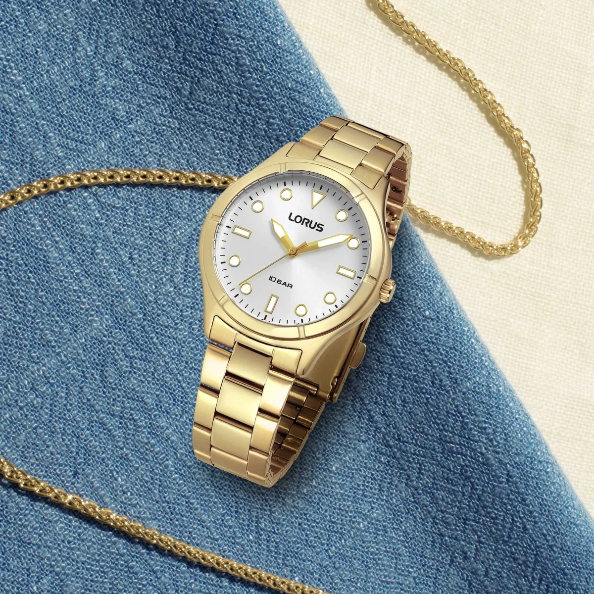 Lorus Ladies Gold Tone Watch – White Dial, Quartz Movement, 100m Water Resistant (RG248VX9)
