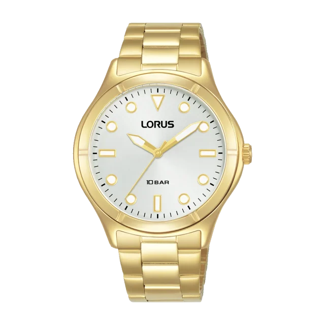 Lorus Ladies Gold Tone Watch – White Dial, Quartz Movement, 100m Water Resistant (RG248VX9)