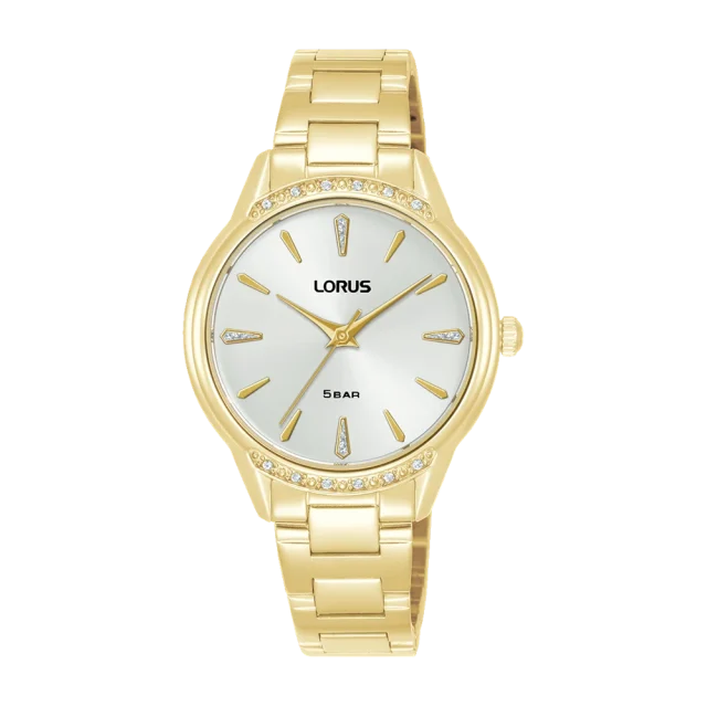 Lorus Ladies Quartz Gold Tone Dress Watch, Silver Dial, 50M WR - RG258YX-9