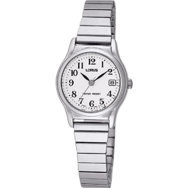 Lorus Ladies Stainless Steel Watch – White Dial, Date Display, Quartz (RJ205AX-9)