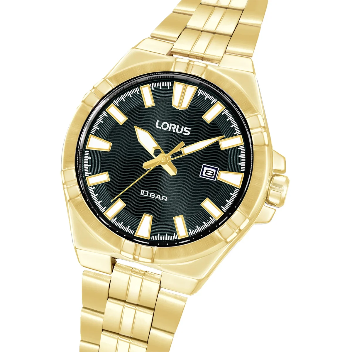 Lorus Men’s Gold Tone Watch, Black Dial, Date Display, 100m Water Resistant  - RH978RX9
