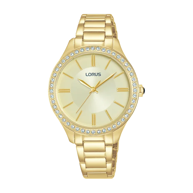 Lorus RG232UX-9 Ladies Gold-Tone Dress Watch – 33 mm Stainless Steel Case & Bracelet, Champagne Dial