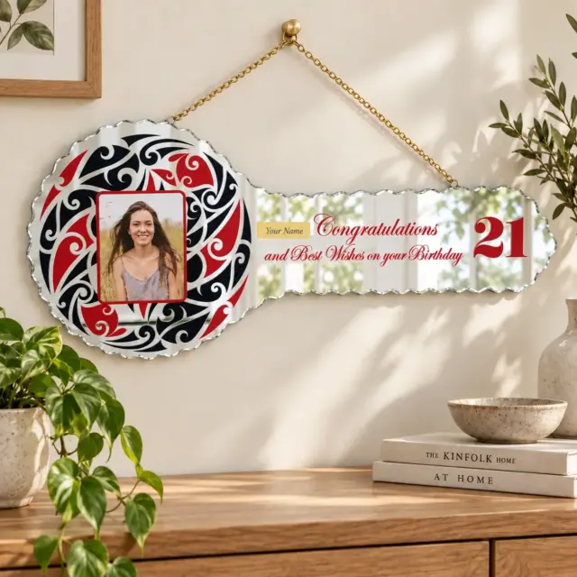 Maori Design Mirrored / Glass Photo 21st Birthday Key - SJ2416