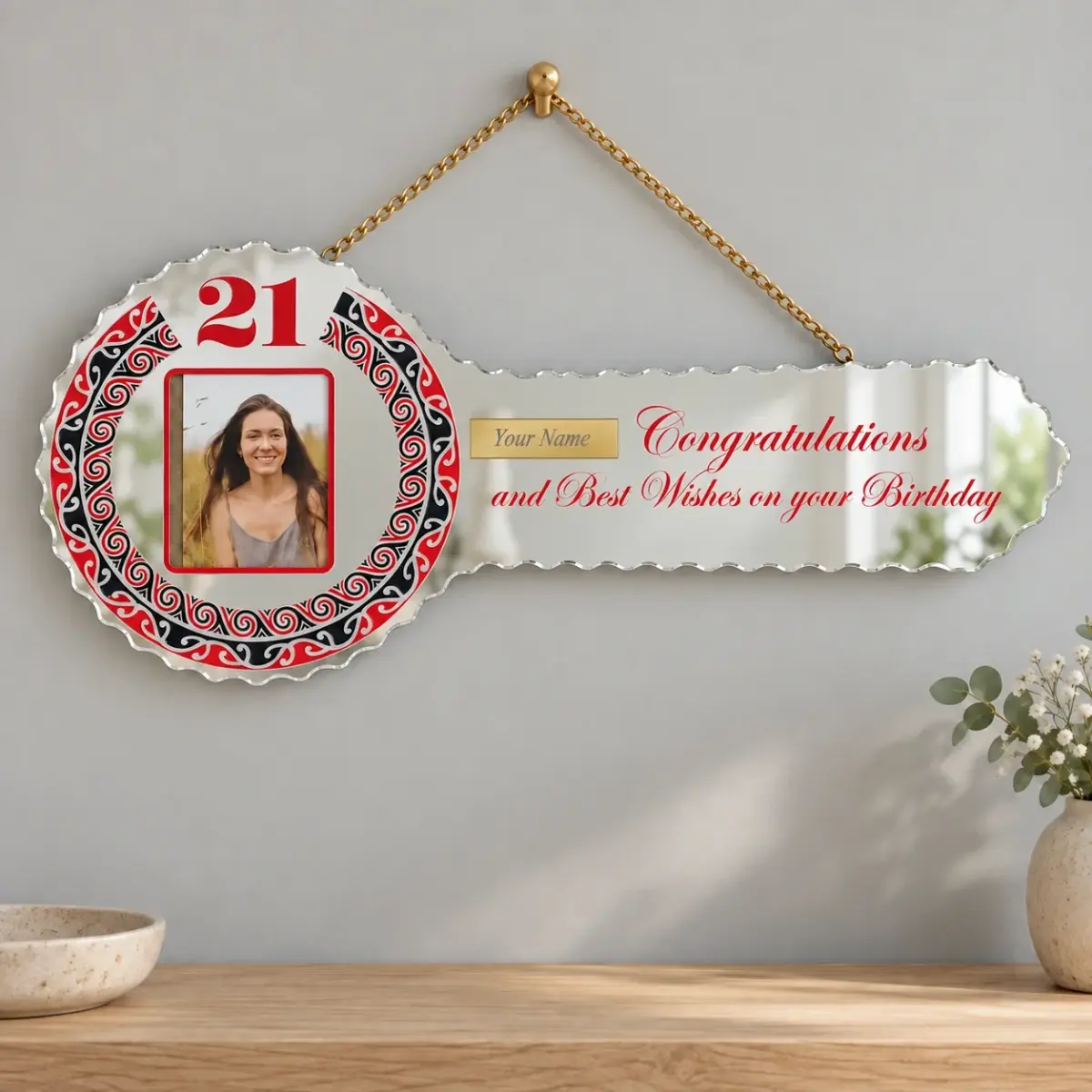 Maori Design Mirrored/Glass Photo 21st Birthday Key - SJ2418