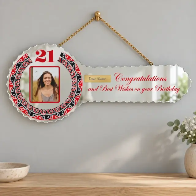 Maori Design Mirrored/Glass Photo 21st Birthday Key - SJ2418