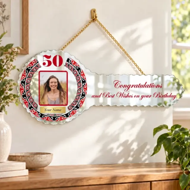 Maori Design Mirrored/Glass Photo 50th Birthday Key - SJ2419