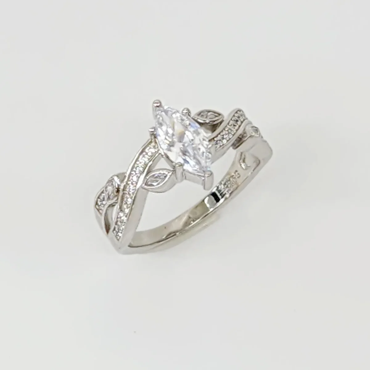 Marquise Cut CZ Engagement/Dress Ring with Crossover Pave Set Band in Sterling Silver