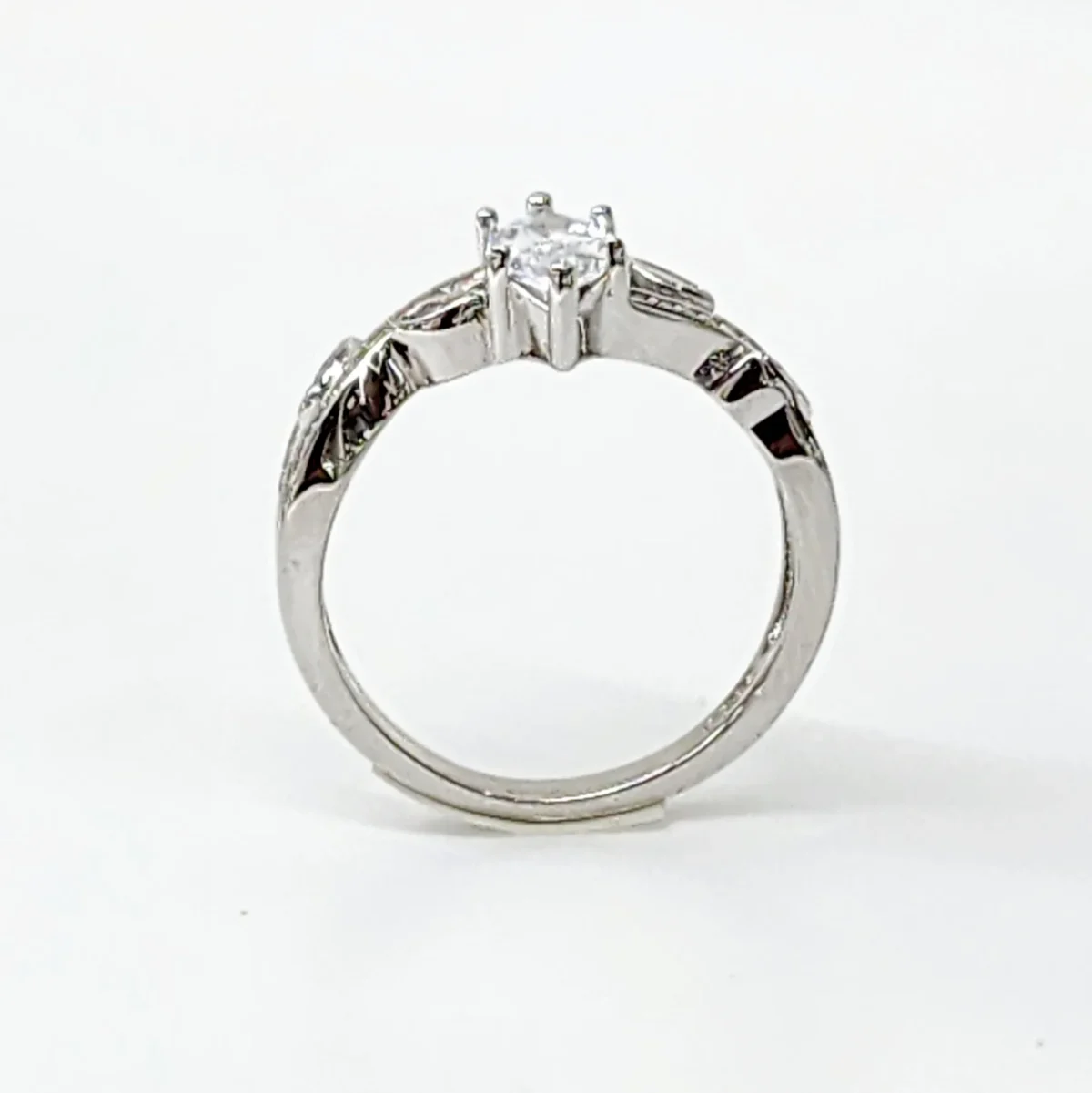 Marquise Cut CZ Engagement/Dress Ring with Crossover Pave Set Band in Sterling Silver