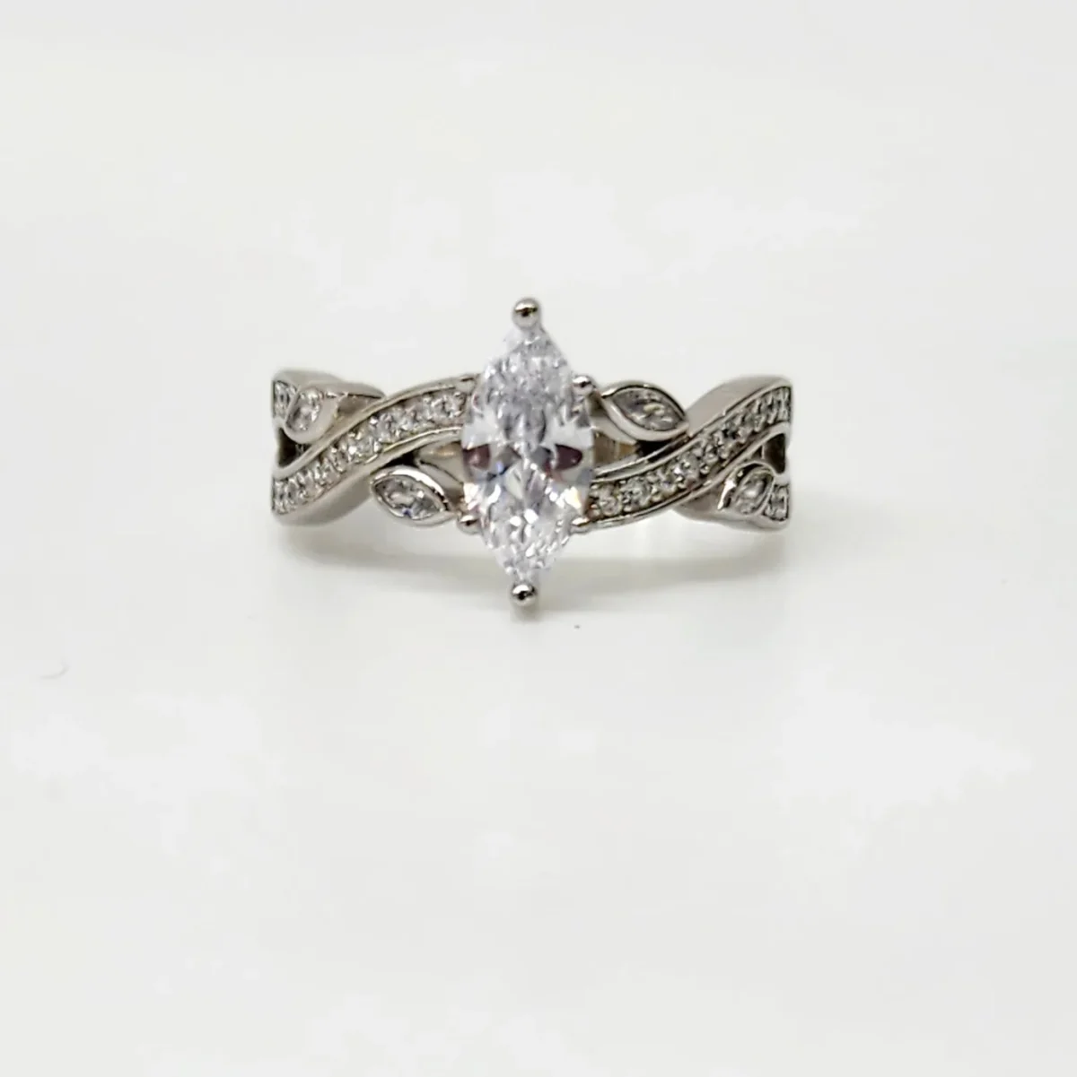 Marquise Cut CZ Engagement/Dress Ring with Crossover Pave Set Band in Sterling Silver