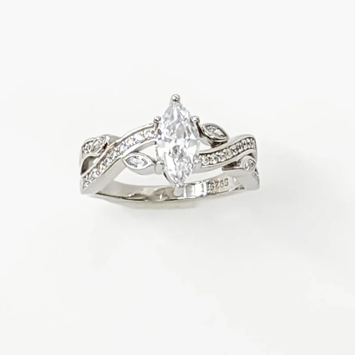 Marquise Cut CZ Engagement/Dress Ring with Crossover Pave Set Band in Sterling Silver