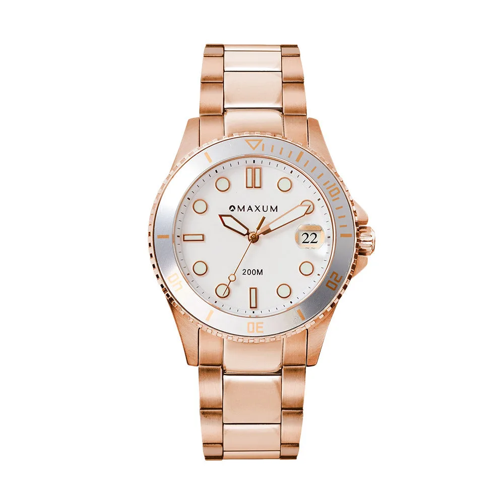 Maxum Liberty Ladies Analogue Date Watch, Rose Gold Case, White Dial & Rose Gold Bracelet 200m WR - MW23200L04