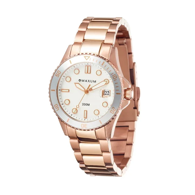 Maxum Liberty Ladies Analogue Date Watch, Rose Gold Case, White Dial & Rose Gold Bracelet 200m WR - MW23200L04