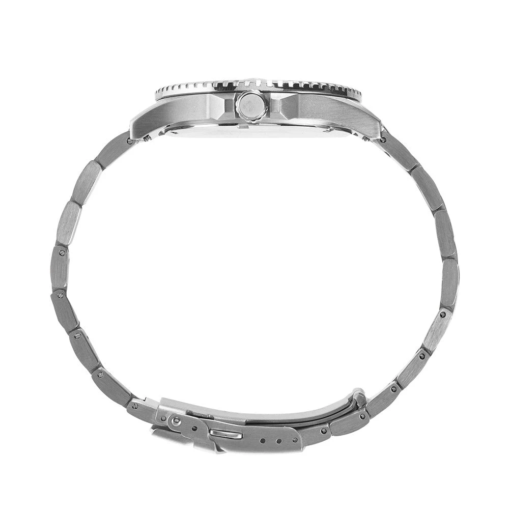 Maxum Prince Analogue Date Watch, Black Dial, Silver Case & Bracelet 200M WR - MW23100G01
