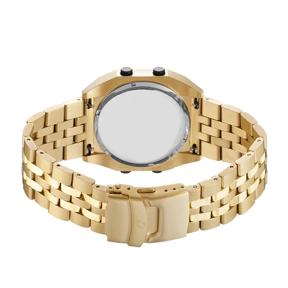 Maxum Raglan Digital Sqaure Dial Tide Watch Gold Tone Stainless Steel Case & Bracelet 200m WR - MW23104G03