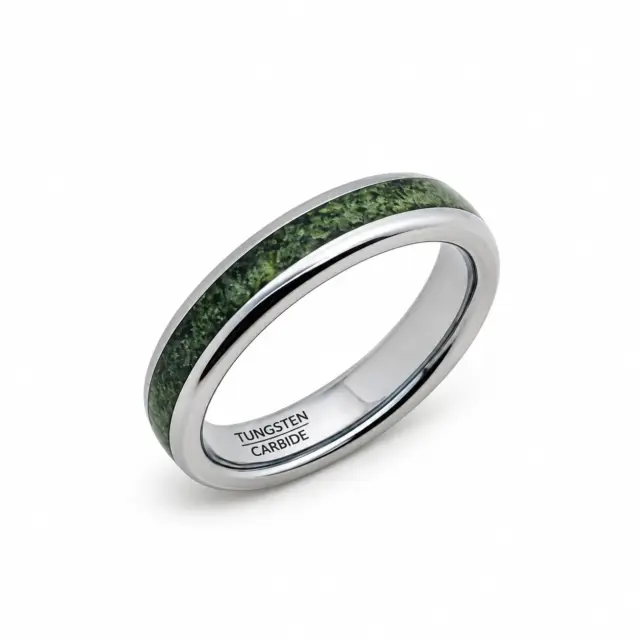 Moko Pounamu Tungsten Carbide & Genuine NZ Kawakawa Greenstone Band Ring – 4mm (TBR4)
