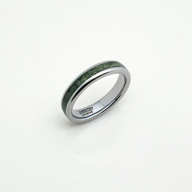 Moko Pounamu Tungsten Carbide & Genuine NZ Kawakawa Greenstone Band Ring – 4mm (TBR4)