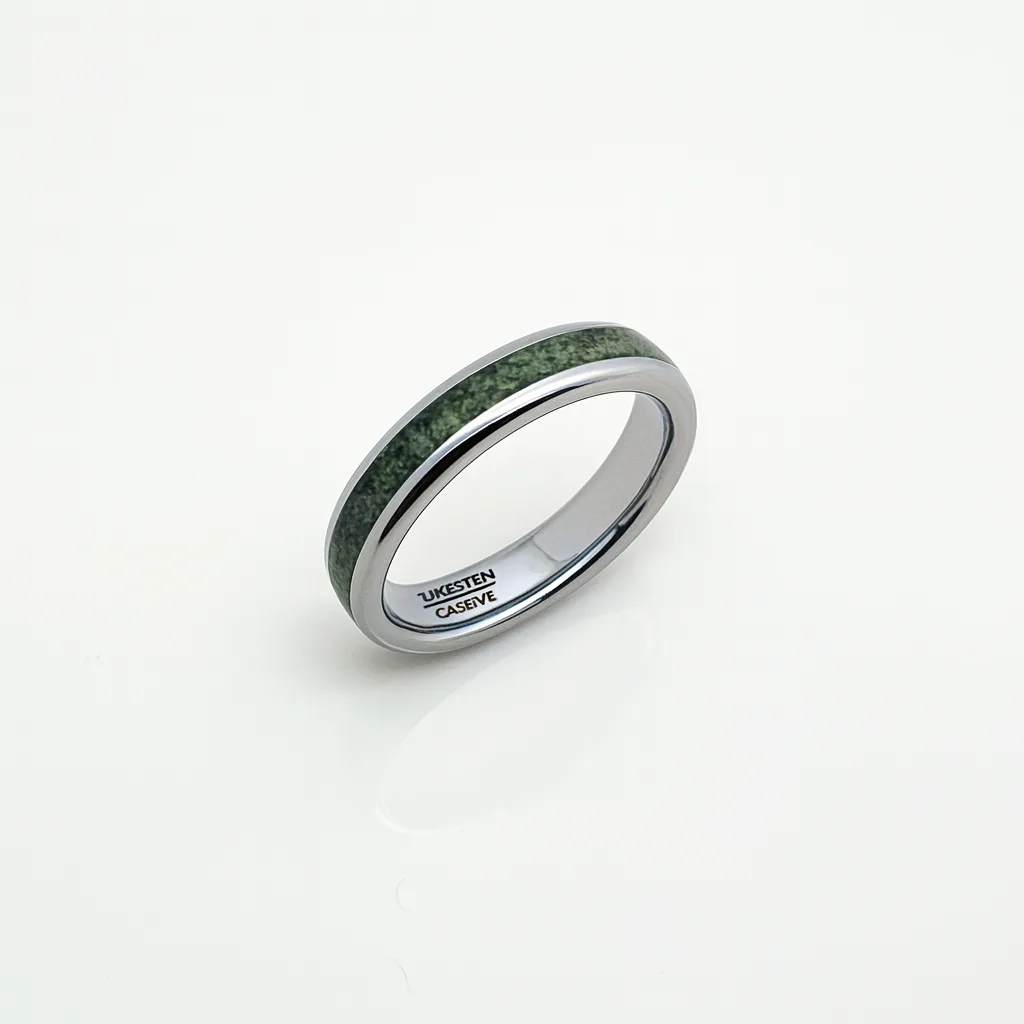 Moko Pounamu Tungsten Carbide & Genuine NZ Kawakawa Greenstone Band Ring – 4mm (TBR4)