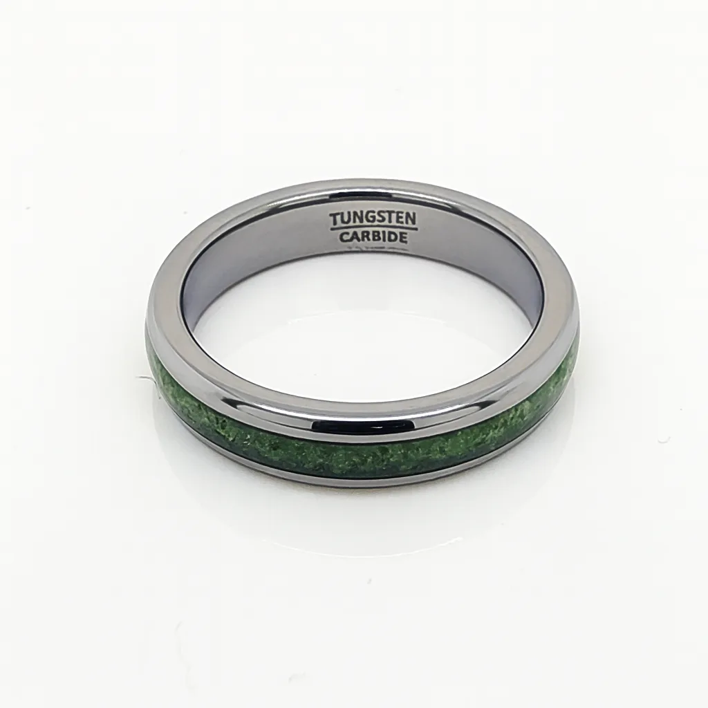Moko Pounamu Tungsten Carbide & Genuine NZ Kawakawa Greenstone Band Ring – 4mm (TBR4)