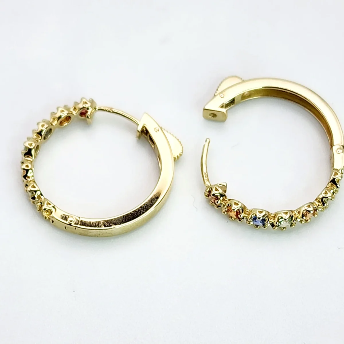 Multi Colour Natural Sapphire Hoop Earrings in 9ct Yellow Gold