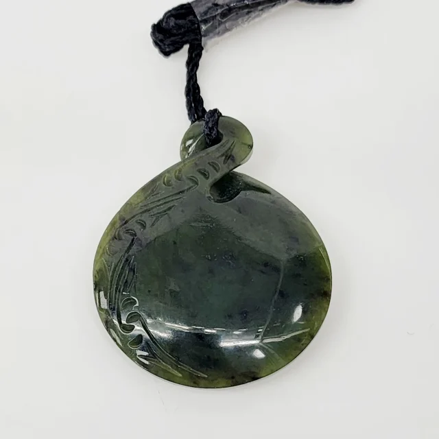 New Zealand Engraved Single Twist Greenstone Necklace