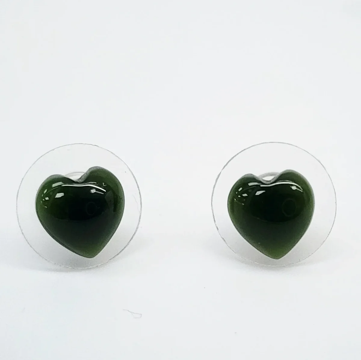 New Zealand Greenstone 8.10mm Wide Heart Shaped Stud Earrings in Surgical Steel