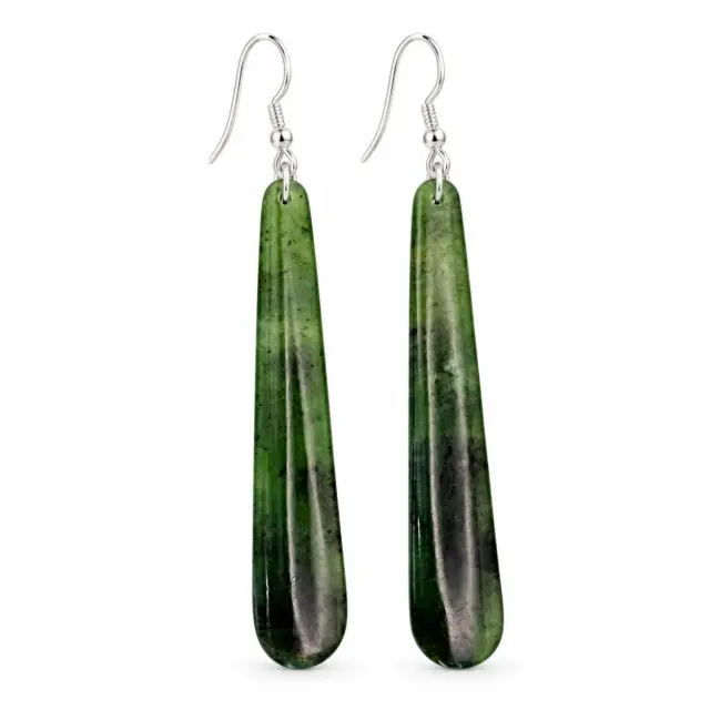 New Zealand Greenstone Drop Earrings with Sterling Silver Hooks SKU-DROP EARRINGS 02 DLZ