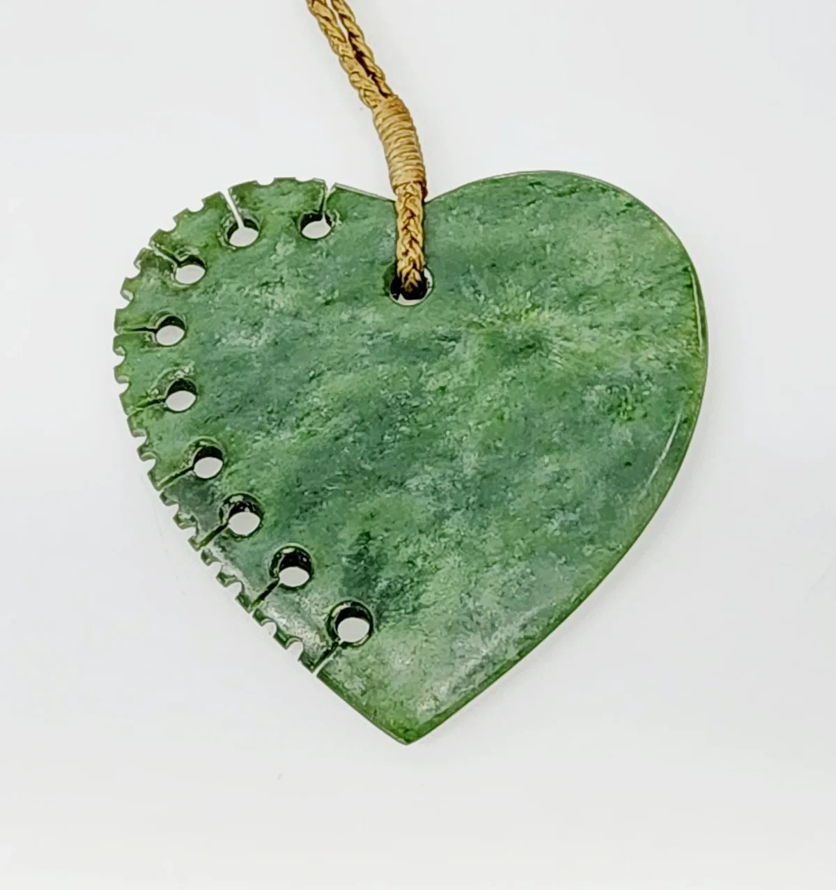 New Zealand Greenstone Heart Necklace with Notches