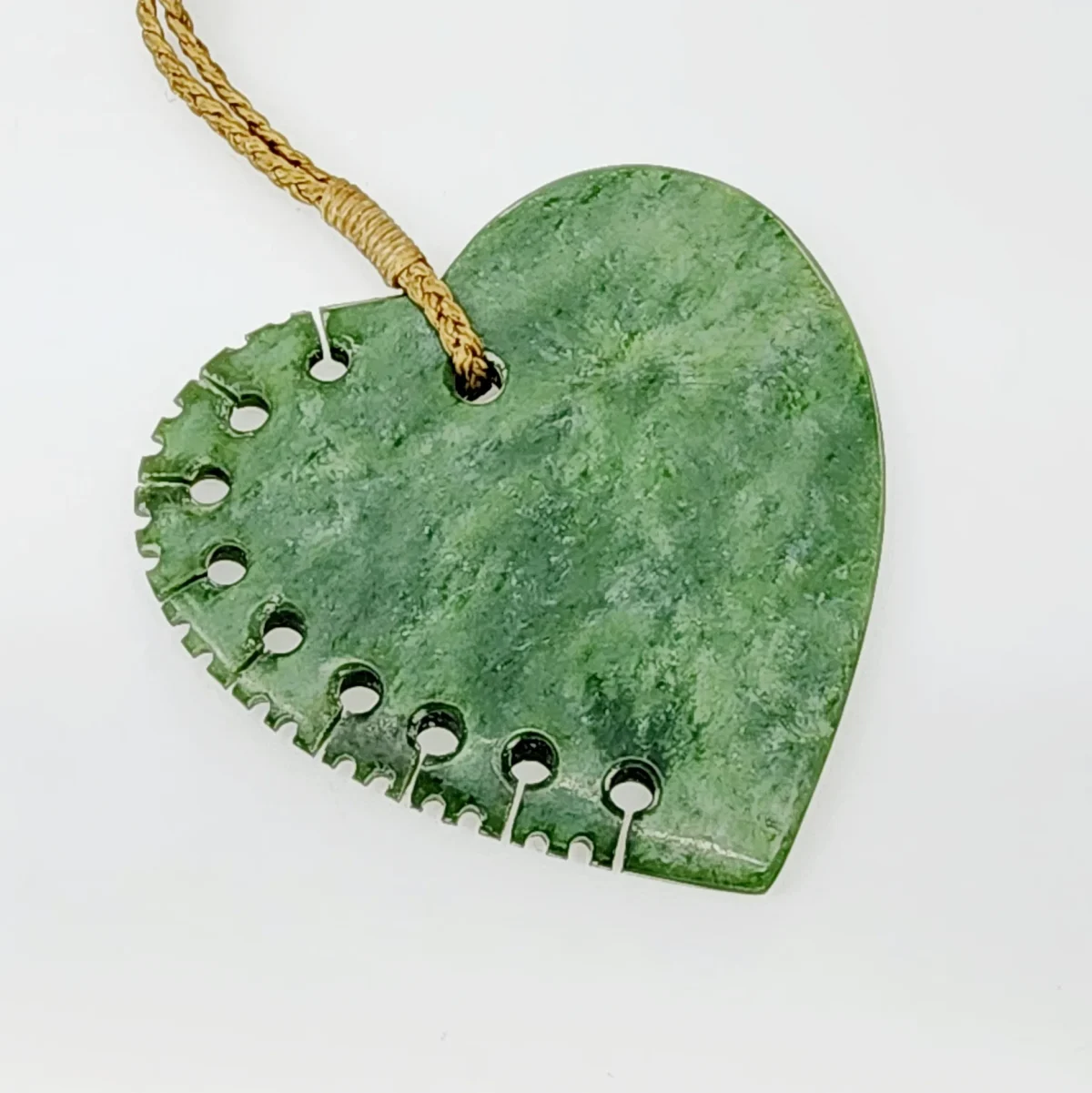 New Zealand Greenstone Heart Necklace with Notches