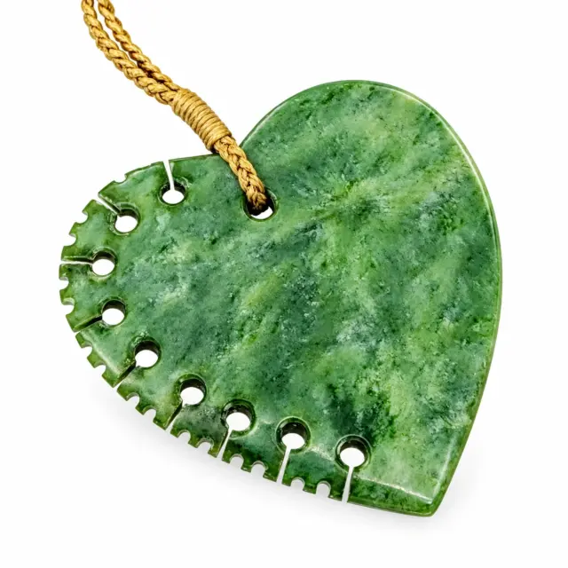 New Zealand Greenstone Heart Necklace with Notches