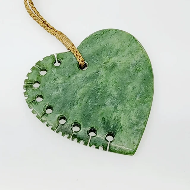 New Zealand Greenstone Heart Necklace with Notches
