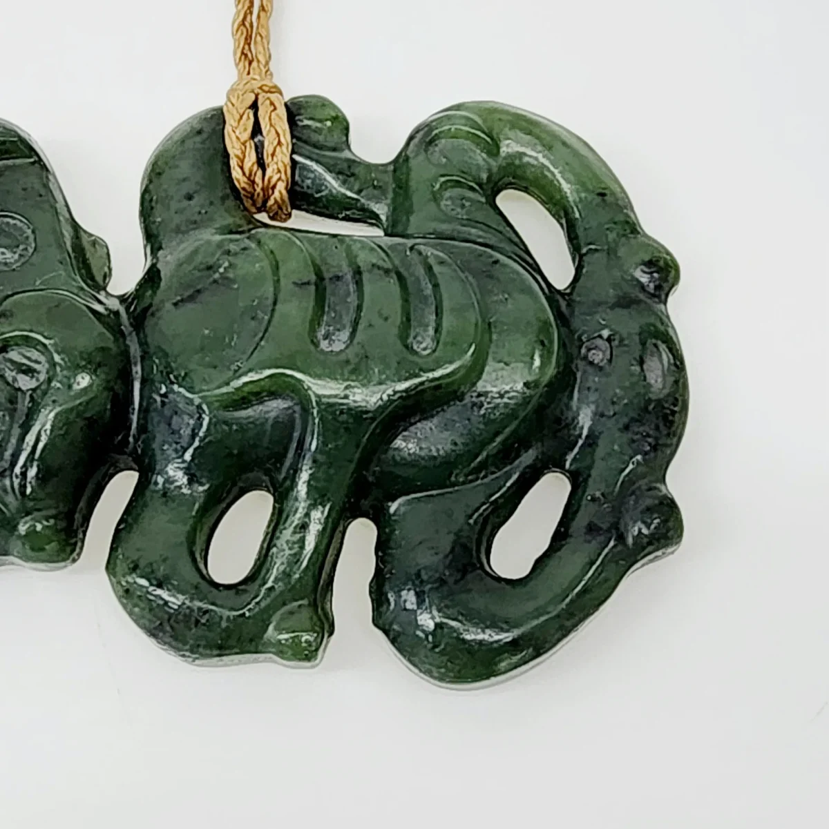 New Zealand Greenstone Large Hei Tiki Necklace