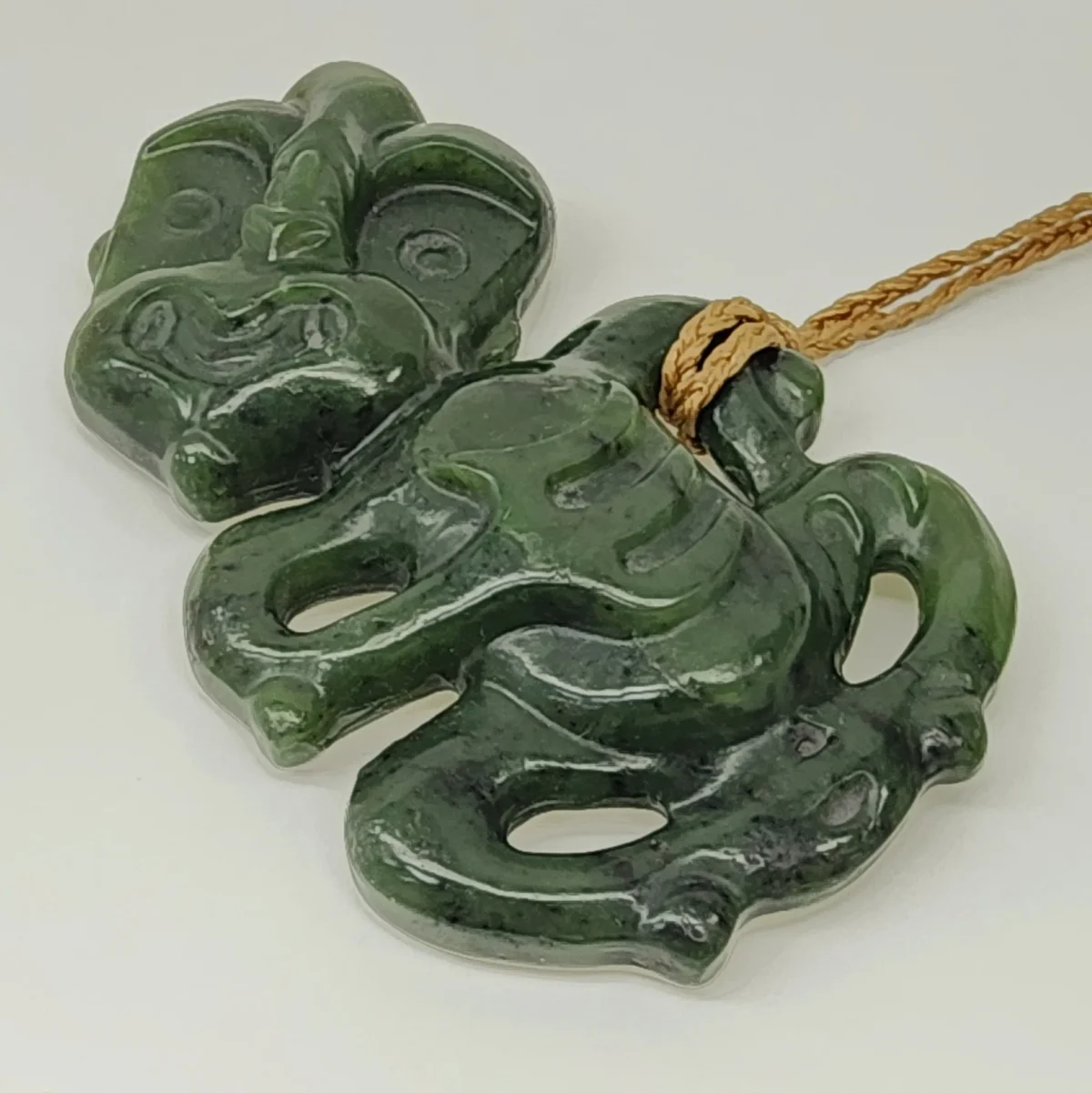 New Zealand Greenstone Large Hei Tiki Necklace