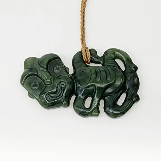 New Zealand Greenstone Large Hei Tiki Necklace